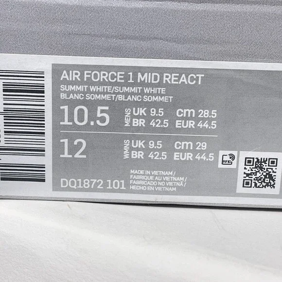 Nike Mens Air Force 1 Mid React Summit White Icy Shoes Size 10.5 DQ1872-101 - Picture 9 of 9